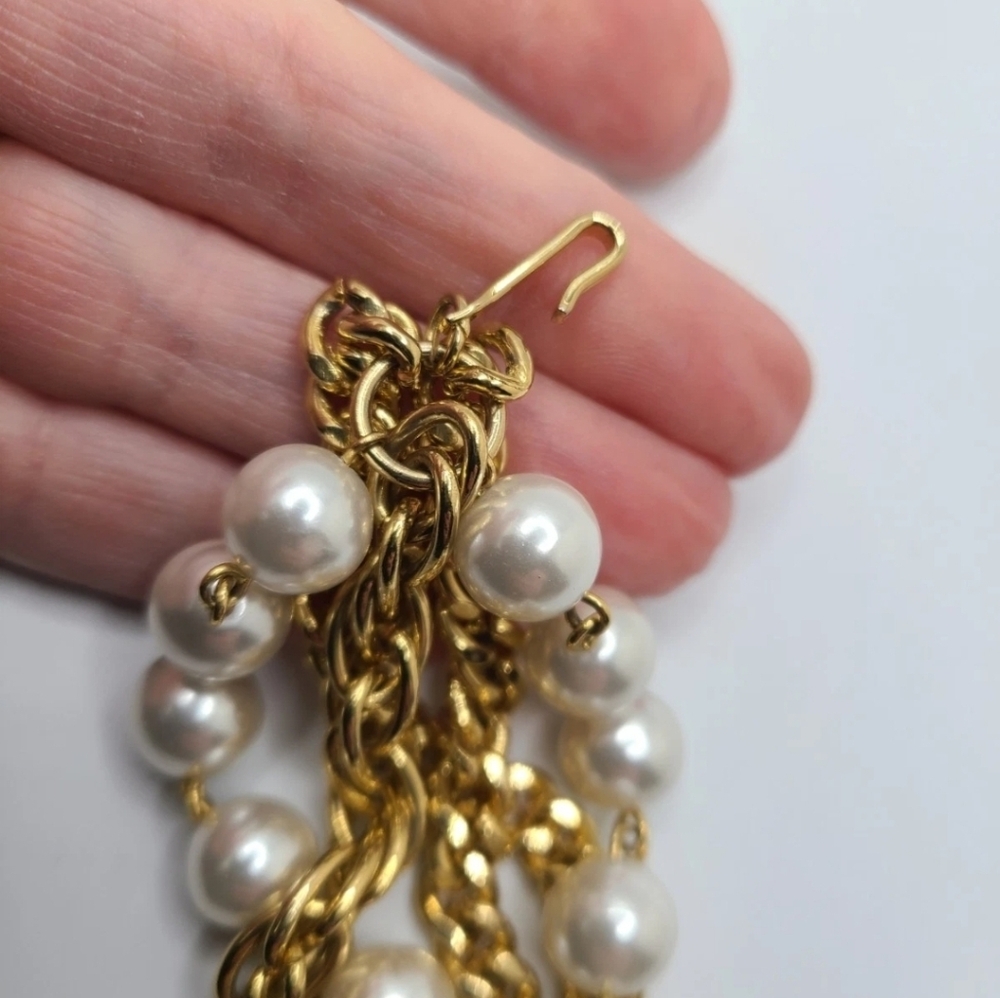 Vtg Elegant Gold and Pearl Multi Strand Choker Necklace - Picture 4 of 5